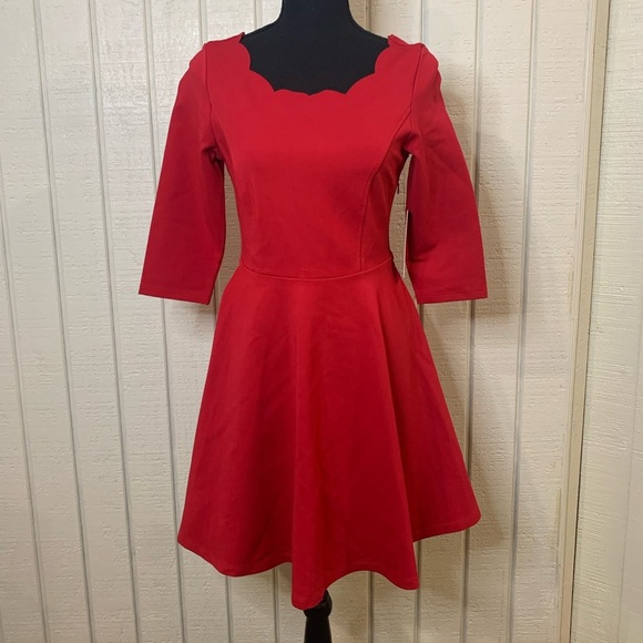 Lulu’s Tip The Scallops Red Scalloped Skater Dress, size medium. NWT. - Picture 2 of 6